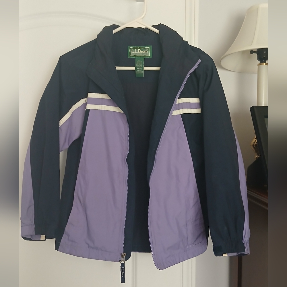 L.L. Bean Navy Blue & Purple Rain Jacket, Girls Size 10/12